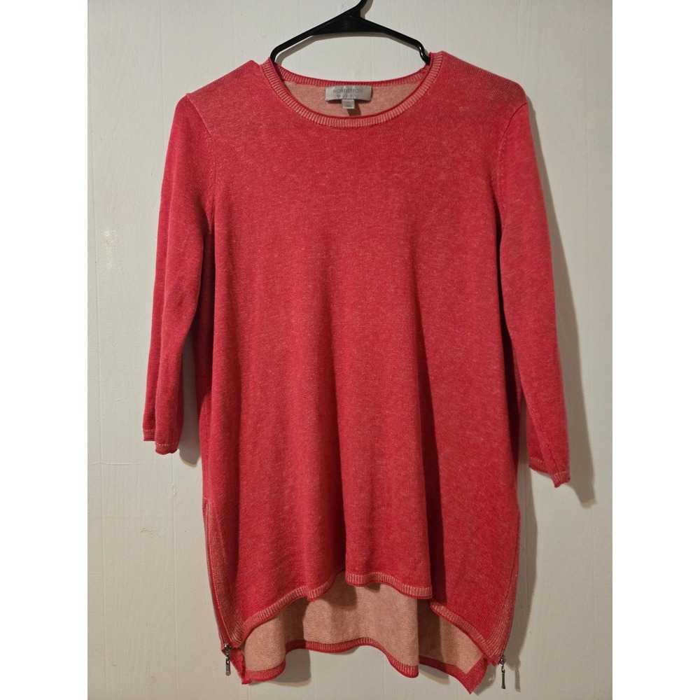 Nordstrom Collection Silk Cashmere Side Zip High Low‎ Sweater Coral Red Small